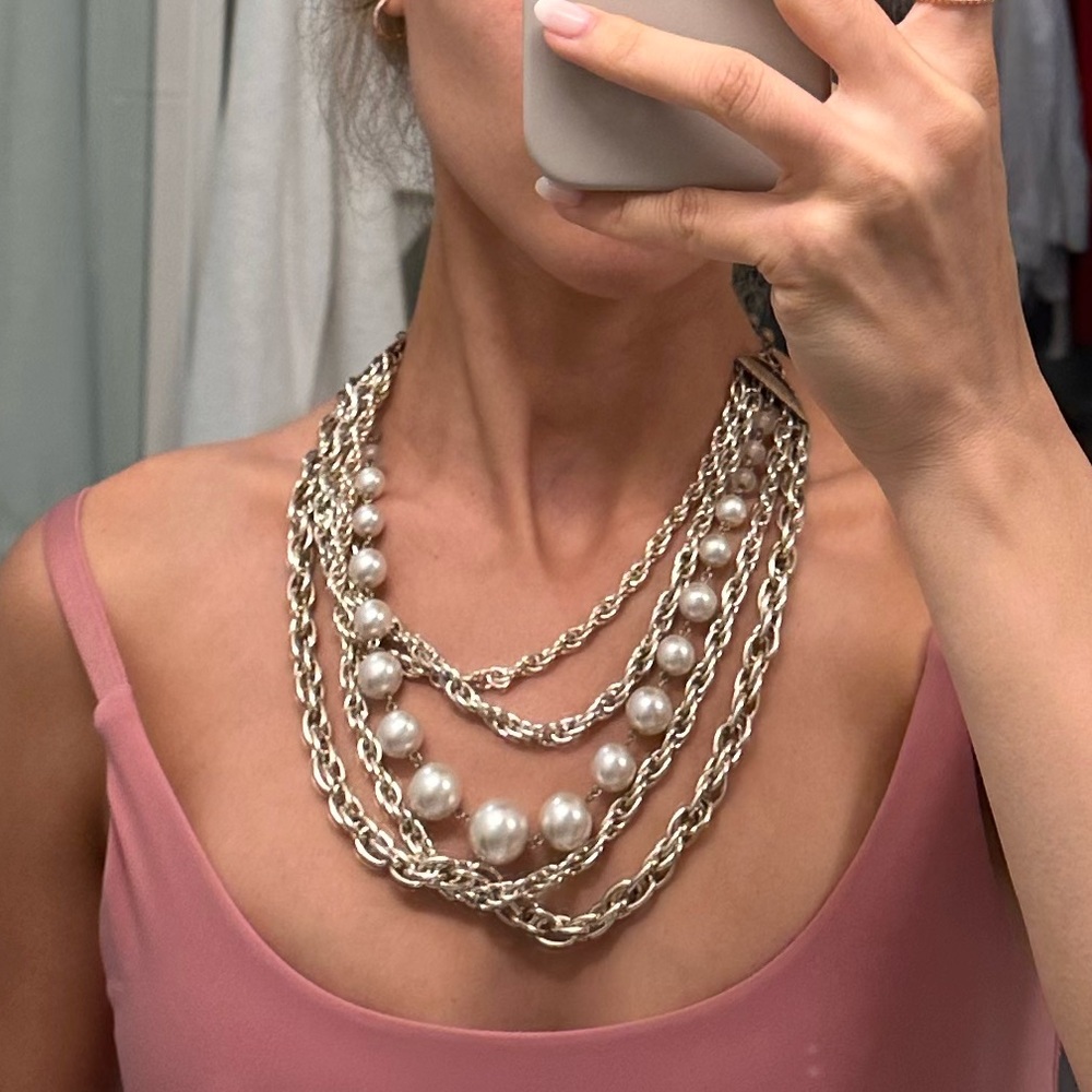 Pearl and Silver Layered Necklace